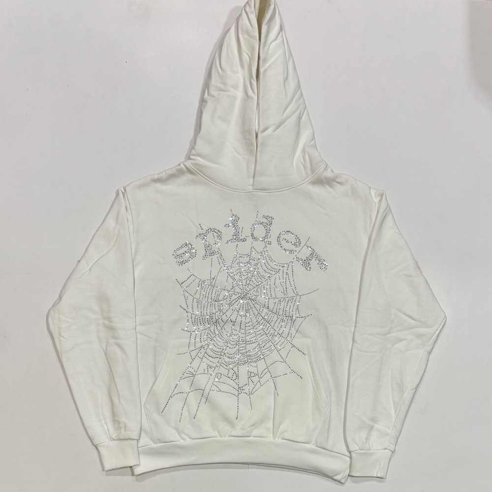 White Spider VVS Rhinestone Hoodie Size Small